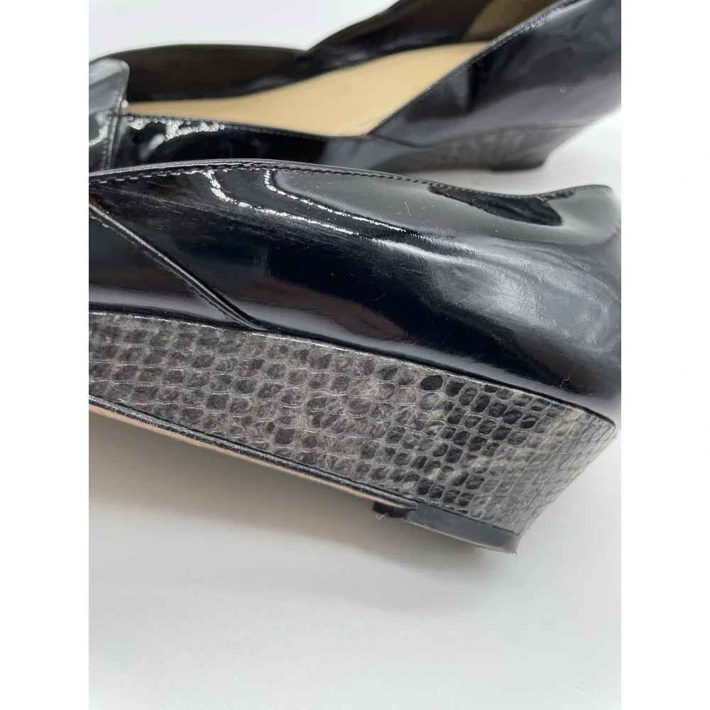 Cole Haan Black Patent Leather Peep-Toe Wedge Flats